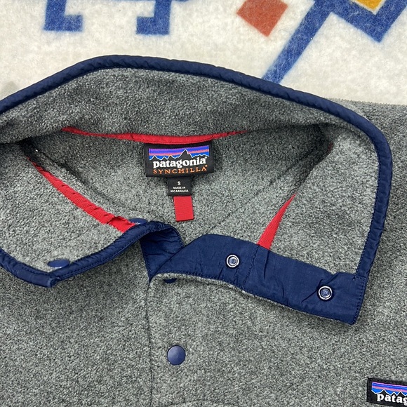 Patagonia Synchilla Fleece Snap T Mens Jacket -Gray & Blue Trim - Picture 4 of 9